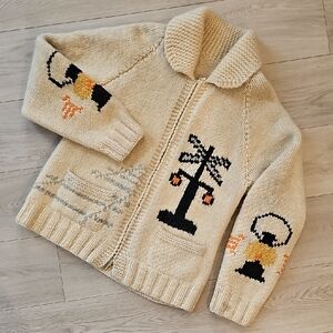 Vintage Wool Cowichan Style Locomotive Train Cardigan Sweater, XS/Sm *Wear